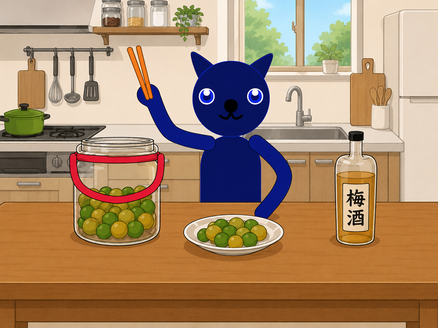 黒ヒョウ梅取り分け中