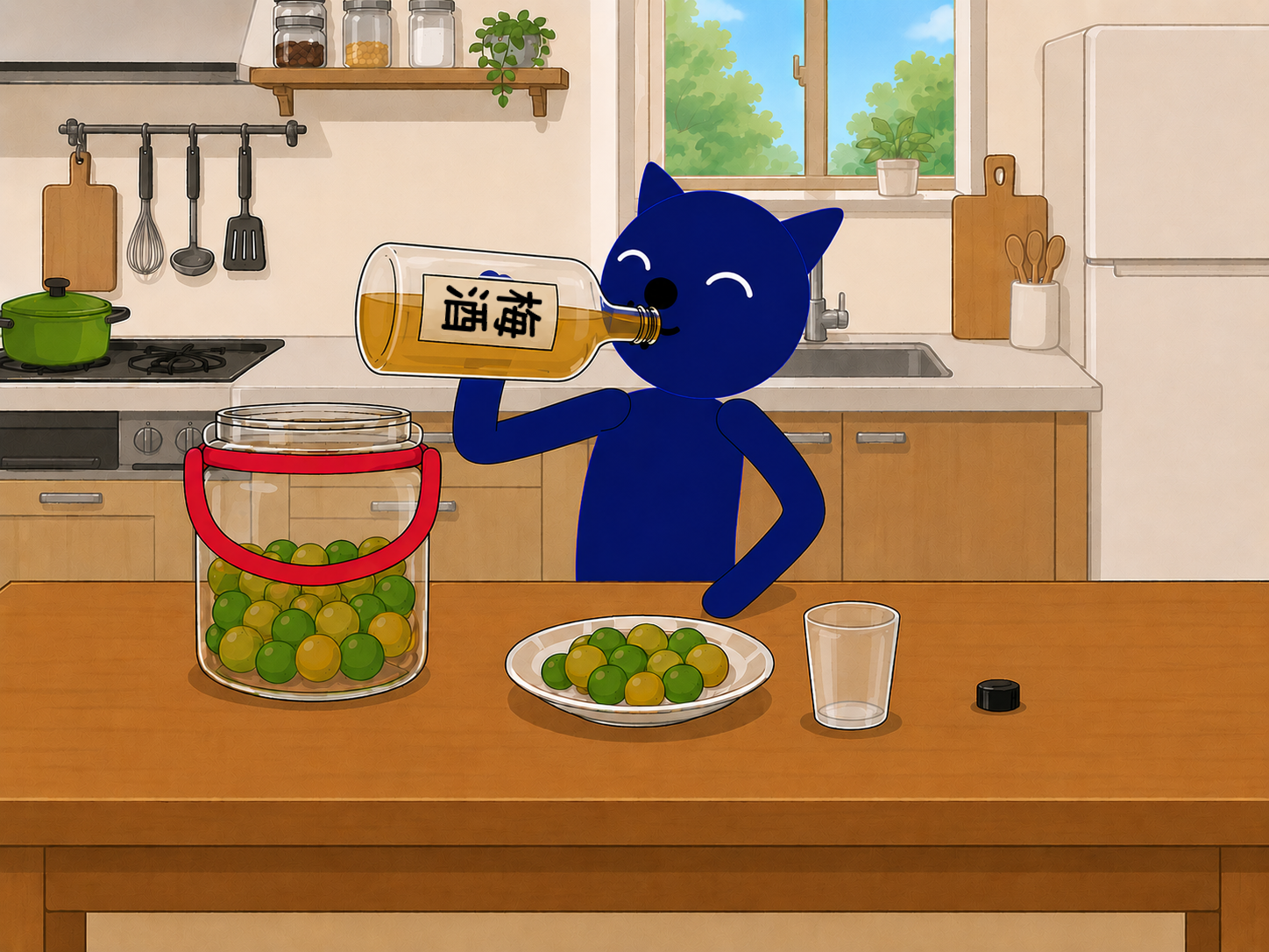 黒ヒョウ梅酒飲酒中