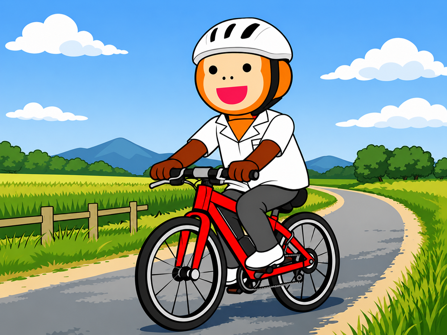自転車に乗るmacaco